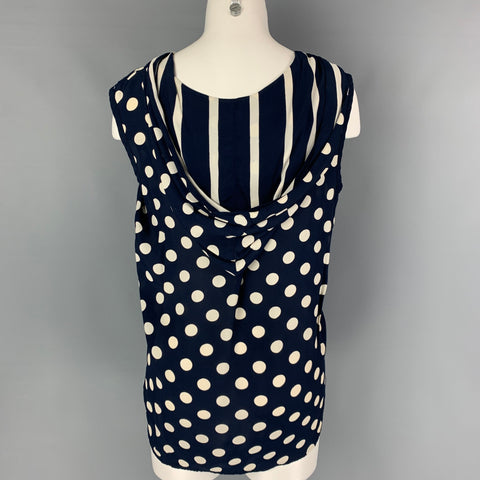 CASIEN SWINGER Size S Navy Cream Rayon Polka Dot Hoodie Casual Top