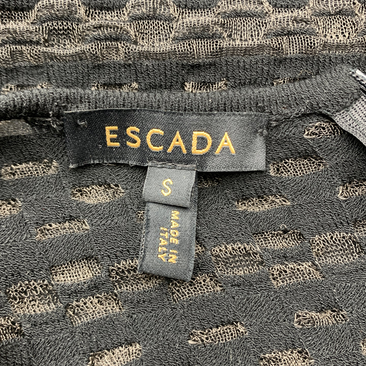 ESCADA Size S Black Striped Mesh Sleeveless Fit Flair Dress