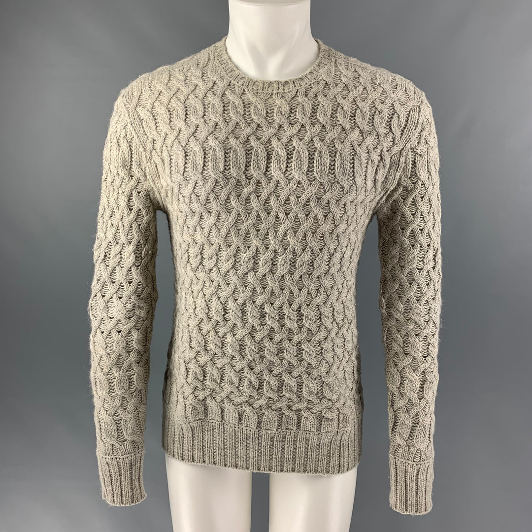 JOHN VARVATOS Taille S Pull à col rond en laine tricotée et alpaga gris