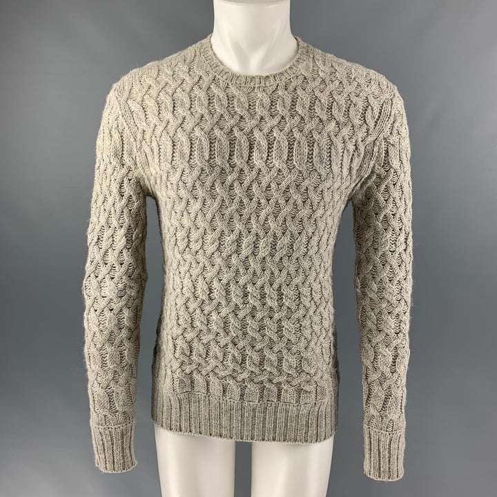 JOHN VARVATOS Taille S Pull à col rond en laine tricotée et alpaga gris