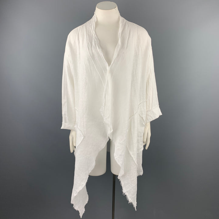 GIGI Size L White Linen Asymmetrical Open Front Coat