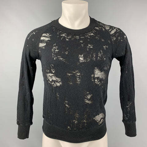 IRO Nona Size XS Black Distressed Cotton Blend  Long Sleeve Pullover