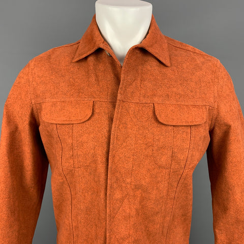 CALVIN KLEIN COLLECTION Size 38 Orange Heather Polyester Blend Hidden Placket Trucker Jacket