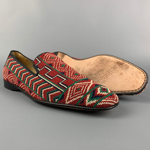 DONALD J PLINER Size 11.5 Red Beaded Leather Slip On Loafers