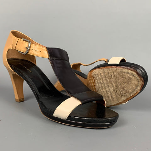 DRIES VAN NOTEN Size 8.5 Black & Tan Leather Color Block Sandals
