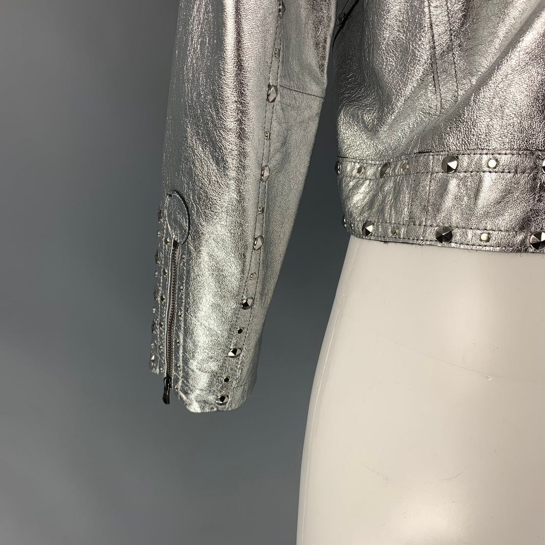 MARC by MARC JACOBS Size 6 Silver Leather Studded Rhinestones Cropped Jacket