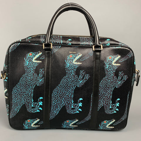 PAUL SMITH Black & Blue Dino Print Coated Canvas Briefcase