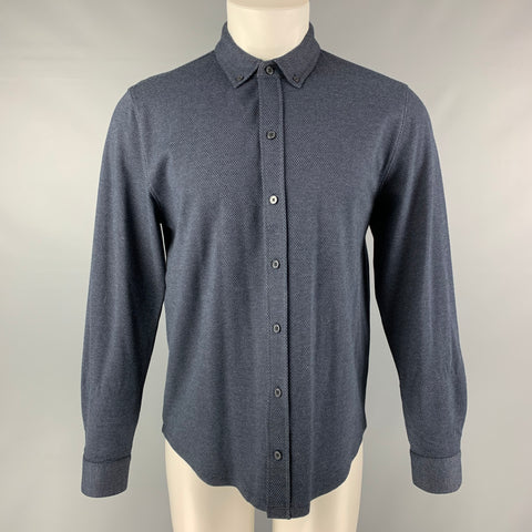 VINCE Camisa de manga larga con botones de algodón y poliéster con lunares blancos marinos talla M