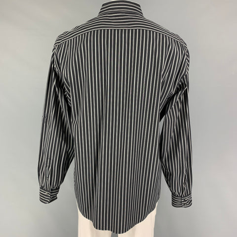 FACONNABLE Size XXL Black White Stripe Cotton Button Down Long Sleeve Shirt