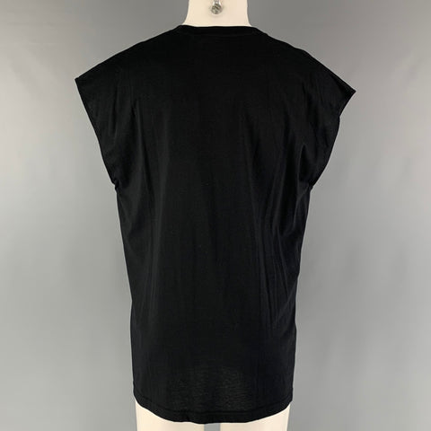 GUCCI Size XXS Black Gold Embroidery Cotton Sleeveless T-shirt