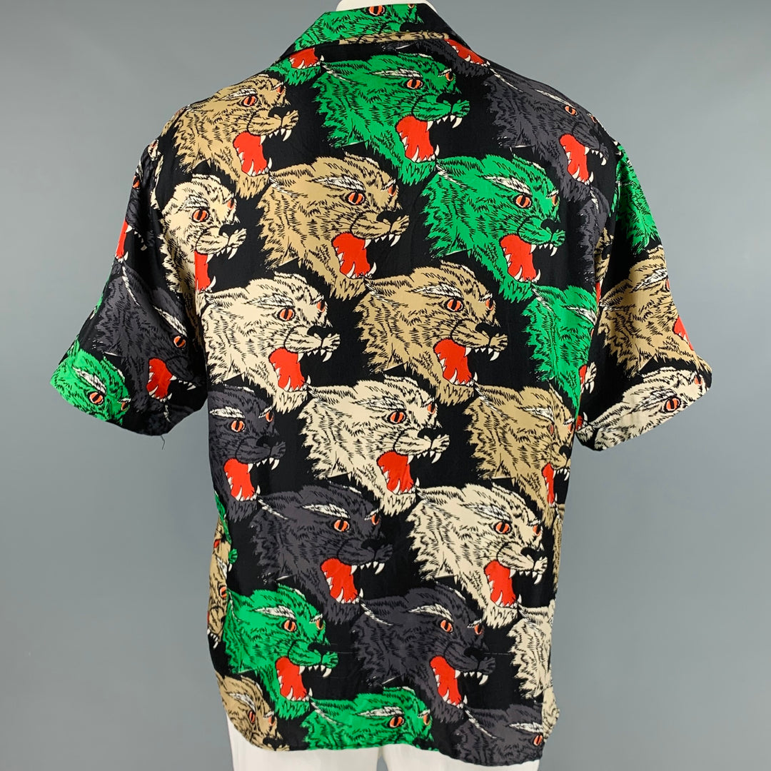 Camisa de manga corta Campamento de seda con estampado multicolor talla XXL de GUCCI