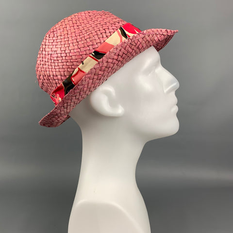 PAUL SMITH Pink Woven Straw Floral Band Hat