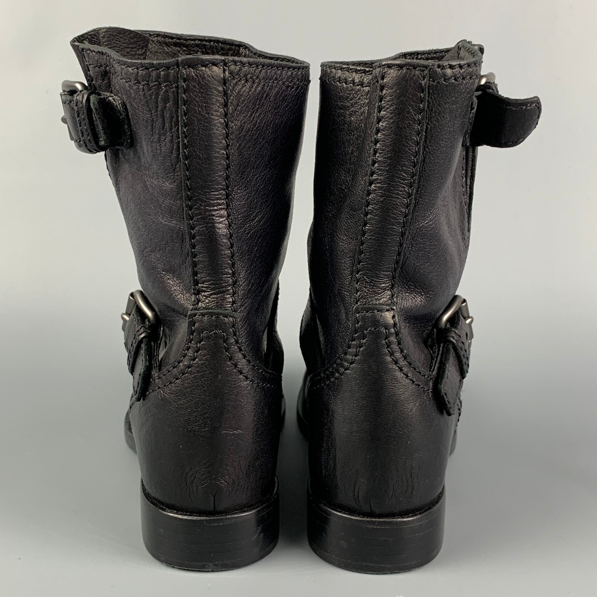 PRADA Size 7 Black Leather Pull On Motorcycle Boots – Sui