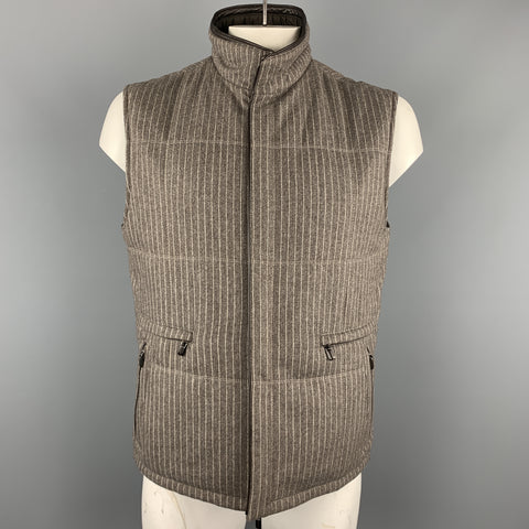 ERMENEGILDO ZEGNA L Chaleco reversible con ribete de cuero a rayas color topo