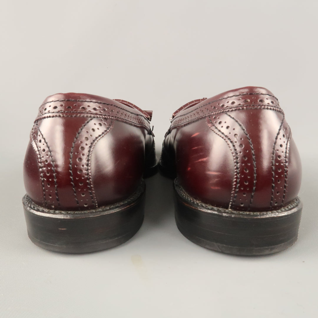 ALLEN EDMONDS Size 9.5 Burgundy Brogue Leather Eyelash Tassel BRIDGETON Loafers
