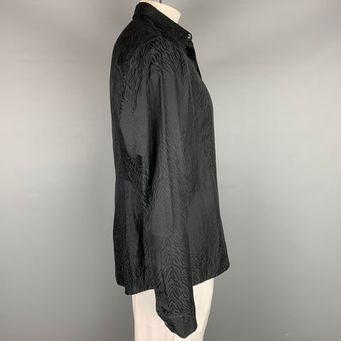 ROBERTO CAVALLI Talla L Camisa Manga Larga Algodón / Seda Bicolor Negra