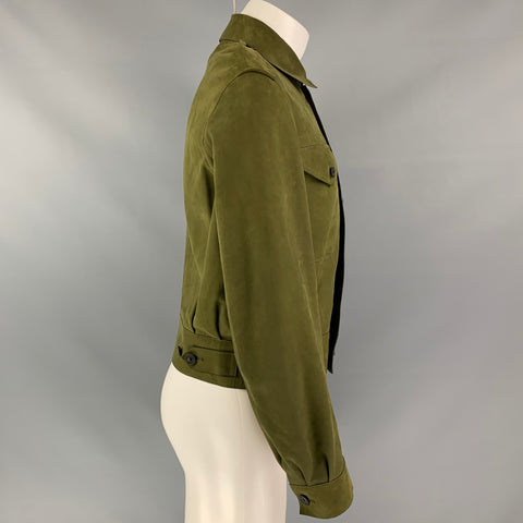 BURBERRY PRORSUM Spring 2015 Size 38 Green Suede Lightweight Jacket