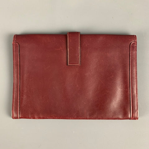 LEDERER Burgundy Contrast Stitch Leather Clutch Handbag & Leather Goods
