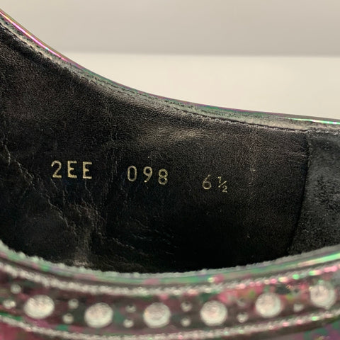 PRADA Talla 7.5 Zapatos con cordones y plataforma de cuero iridiscente negro