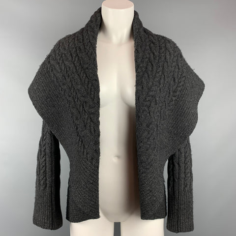 RALPH LAUREN Black Label Talla M Cárdigan circular con cuello chal de lana/cachemira de punto gris