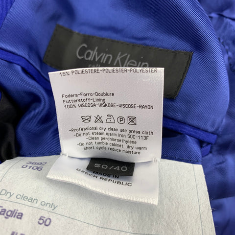 CALVIN KLEIN COLLECTION Size 40 Royal Blue Cotton / Polyester Notch Lapel Sport Coat