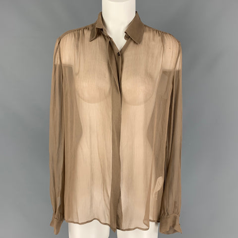 THE ROW Blusa de manga larga de seda caqui talla 8