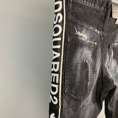 DSQUARED2 Size 32 Black Distressed Denim Button Fly Skater Jeans