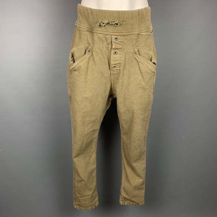 KAPITAL Size XL Olive Cotton Drop-Crotch Casual Pants