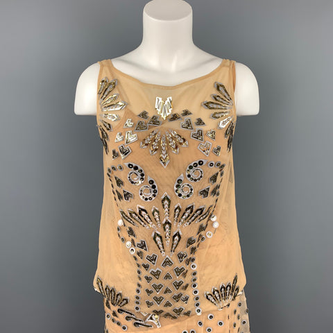 MANISH ARORA Taille M Robe chemise en soie appliquée naturelle