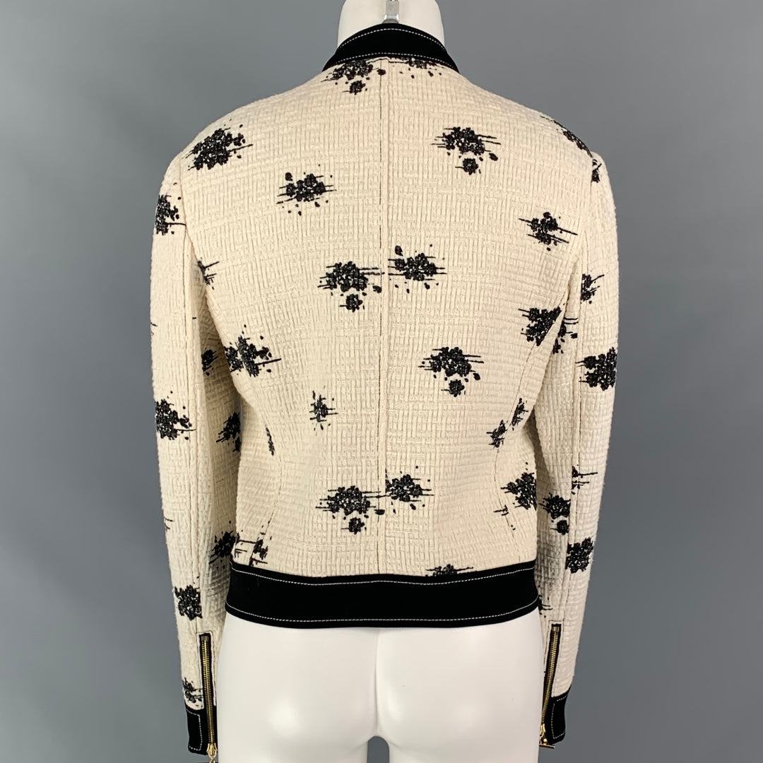 DEREK LAM Size 6 Cream Black Marbled Boucle Cotton Jacket