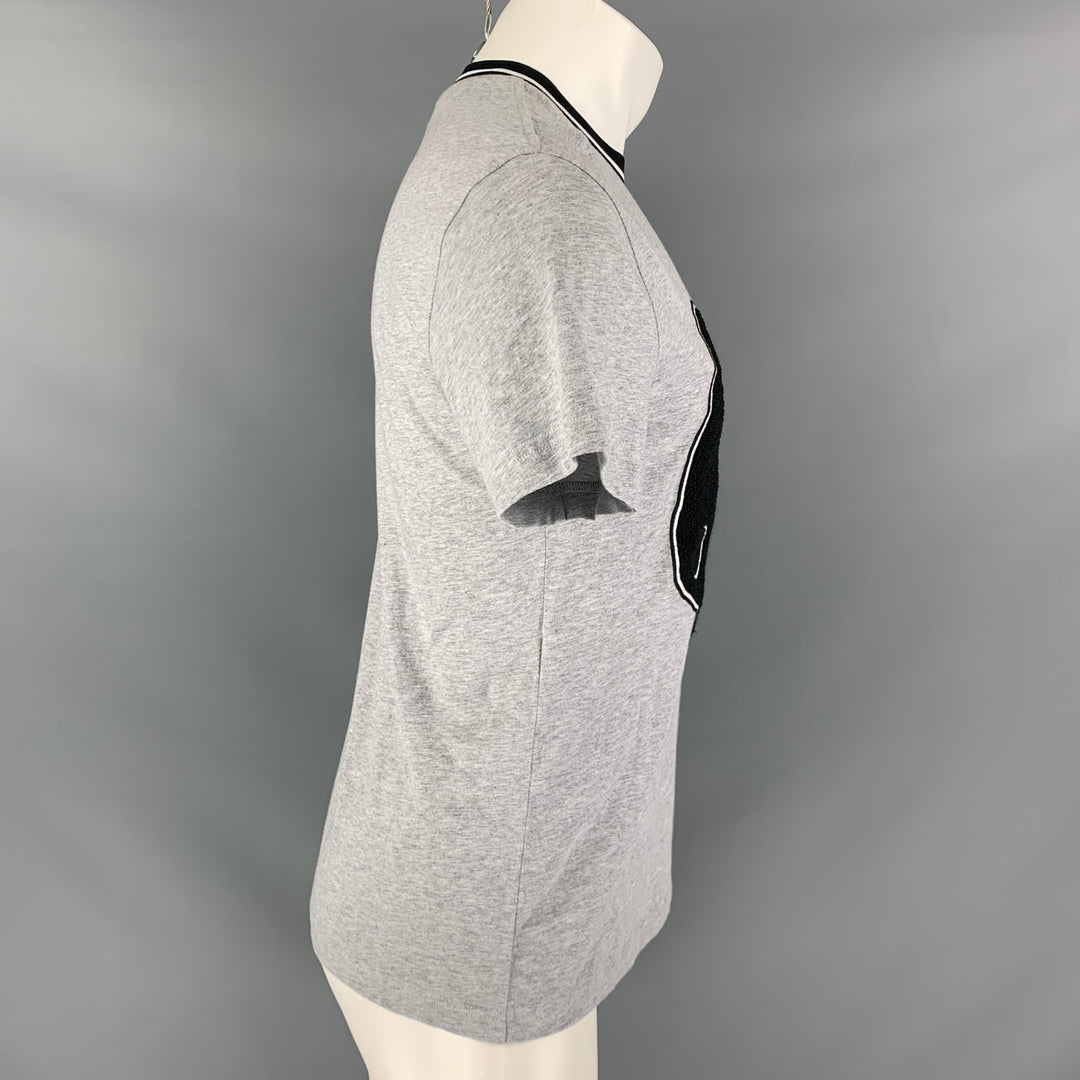 ALEXANDER MCQUEEN Size M Grey Black Applique Cotton Short Sleeve T-shirt