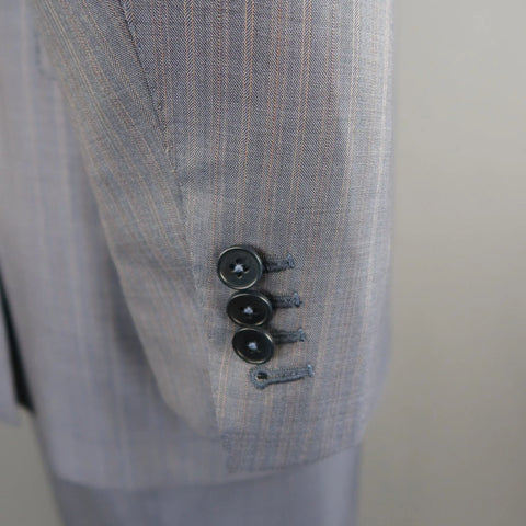 ERMENEGILDO ZEGNA 48 Long Blue Striped Wool Single Breasted Notch Lapel Suit ERMENEGILDO ZEGNA