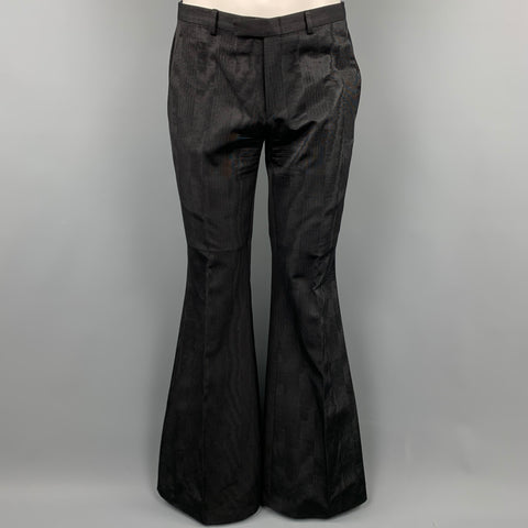 GUCCI by TOM FORD 2001 Size 32 Black Jacquard Zip Fly Wide Leg Dress Pants