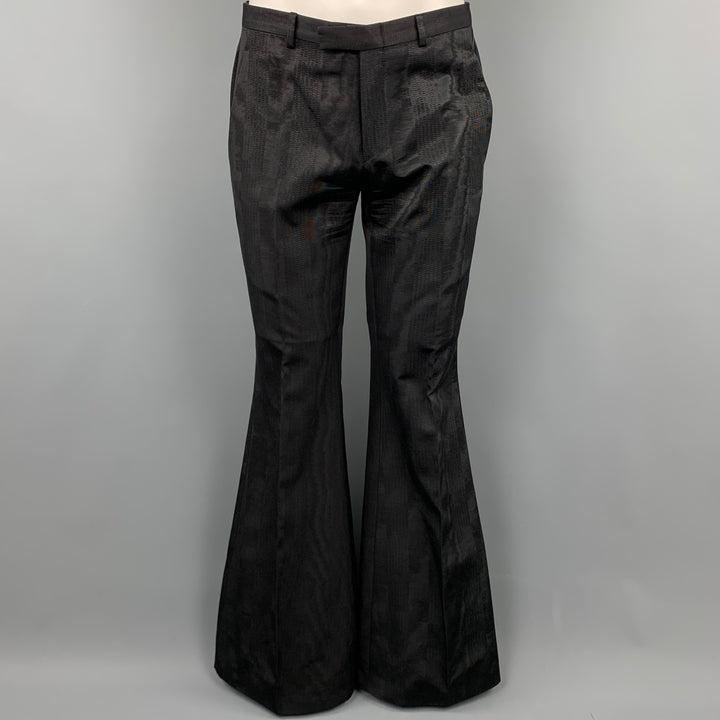 GUCCI by TOM FORD 2001 Talla 32 Pantalón de vestir de pierna ancha con cremallera y jacquard negro
