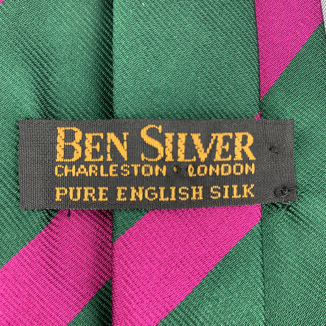 BEN SILVER Cravate en soie à rayures vertes et violettes