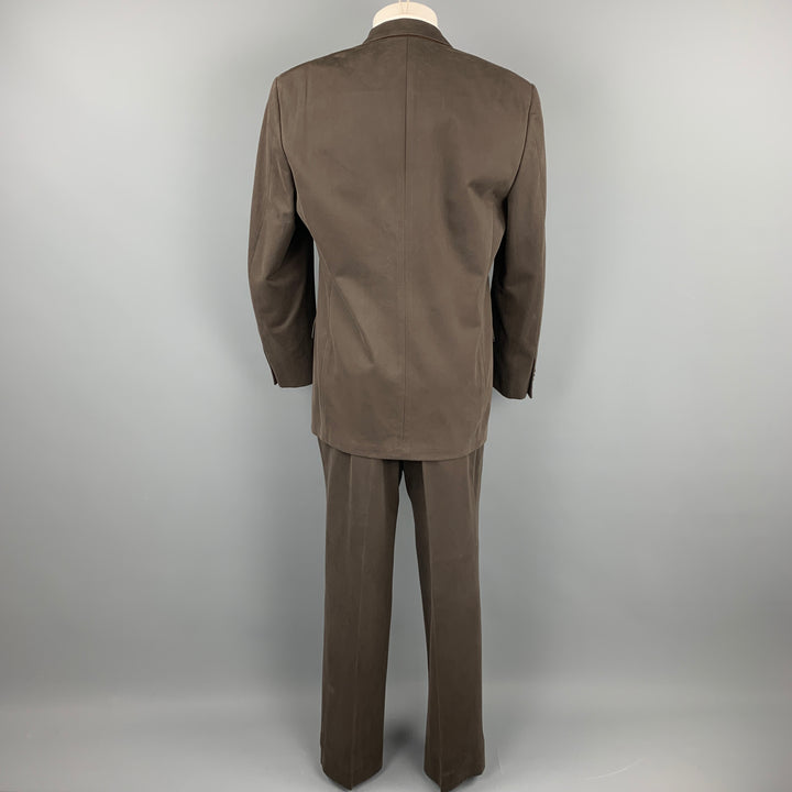 CERRUTI Costume à revers cranté en coton marron régulier taille 40