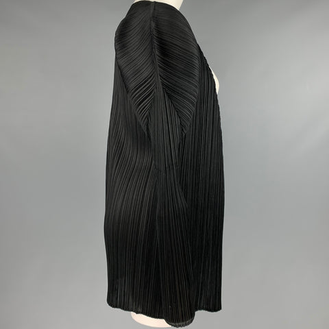ISSEY MIYAKE Size M Black Pleated Open Front Cardigan - Womens