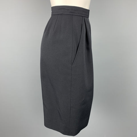 Vintage YVES SAINT LAURENT Rive Gauche Size 6 Navy Wool Pencil Skirt