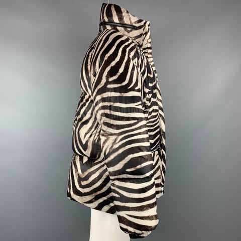 JEAN PAUL GAULTIER x BOSIDENG Brown & White Zebra Print Nylon Down Filled Jacket