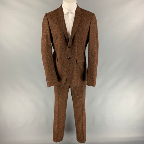 BURBERRY PRORSUM Size 44 Brown & Orange Heather Wool Blend Notch Lapel Suit