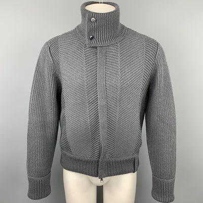 LOUIS VUITTON Size M Gray Knitted Wool Blend Zip Up High Collar Jacket