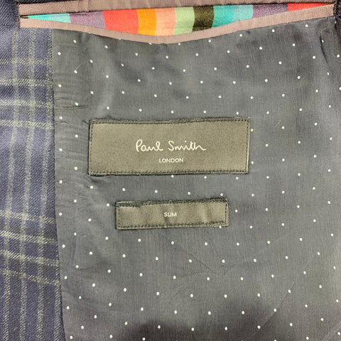 PAUL SMITH Slim Size 40 Regular Navy & Grey Plaid Wool Notch Lapel Suit