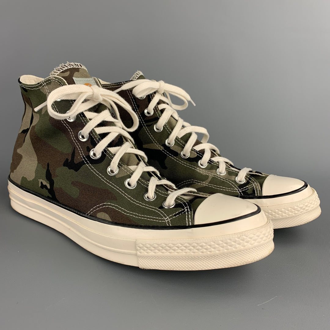 CONVERSE x CARHARTT WIP Chuck 70 Size 10.5 Olive & Black Camouflage Canvas High Top Sneakers