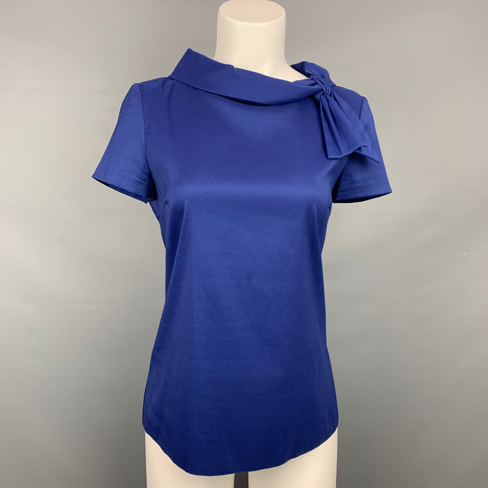 PRADA Size 4 Cobalt Cotton Blend Tie Blouse