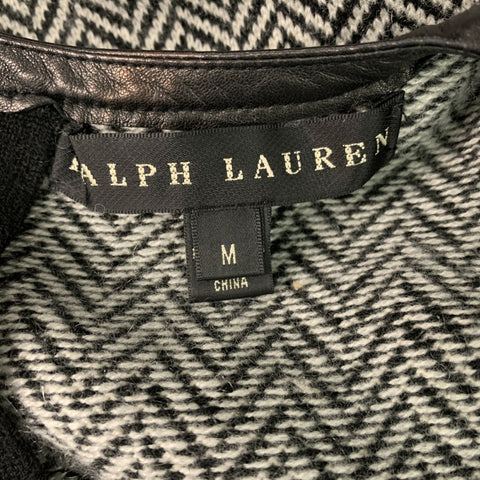 RALPH LAUREN Size M Black & White Cashmere Herringbone Below Knee Dress