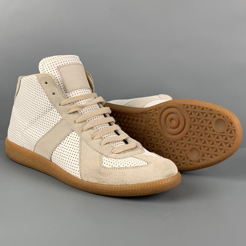MAISON MARGIELA Size 10 White Natural Perforated Leather REPLICA Sneakers