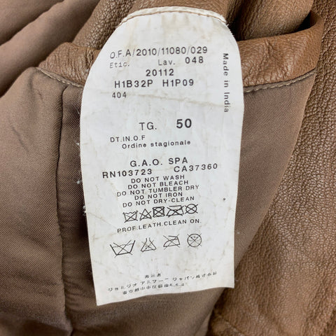 EMPORIO ARMANI Size 40 Tan Leather Zip Up Bomber Jacket