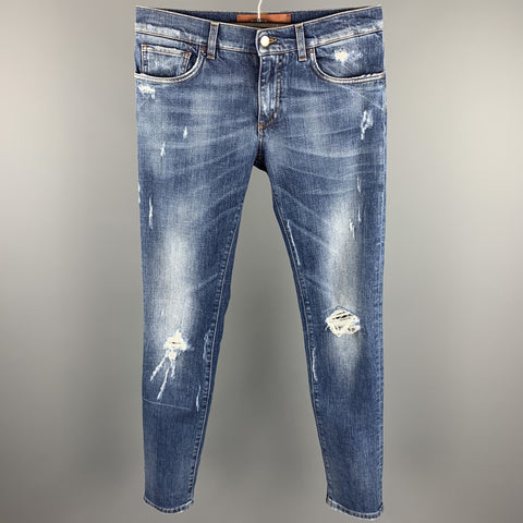 DOLCE & GABBANA Size 32 Indigo Distressed Denim Button Fly Jeans