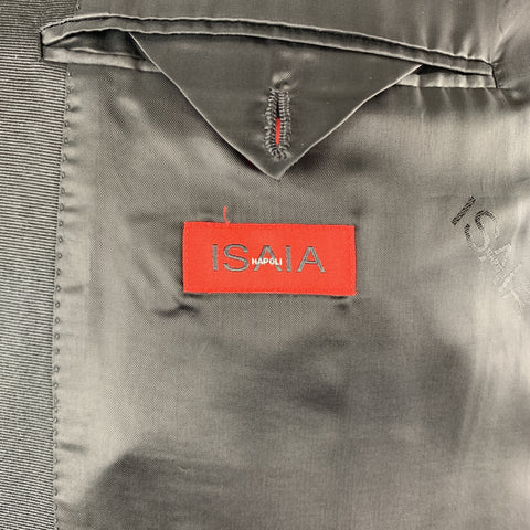 ISAIA 44 Black Solid Lana Wool 38 x 34 Notch Lapel Tuxedo