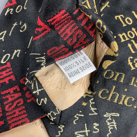 Vintage MOSCHINO - FASHION FASHOFF - Black Writing Print Silk Tie